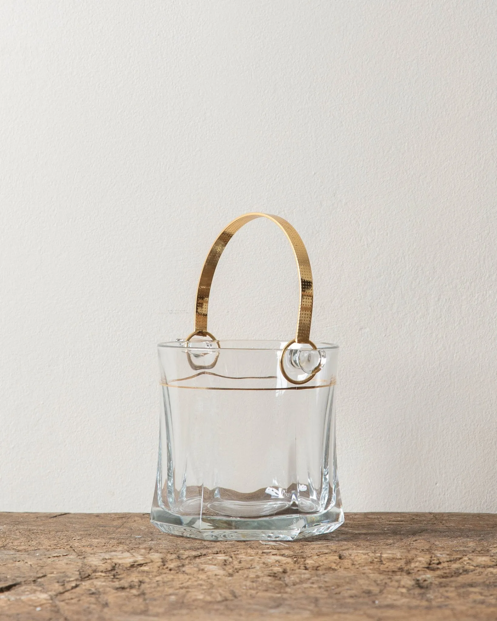 Italian Faceted Glass Ice Bucket w/ Brass Handle