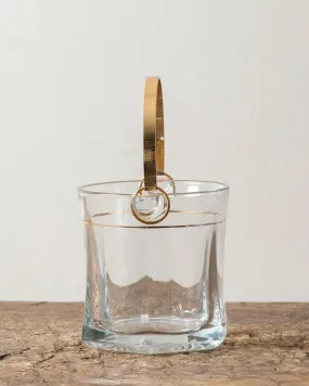 Italian Faceted Glass Ice Bucket w/ Brass Handle