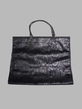 Jean Colonna 1990s large sheeny black snakeskin pattern fabric tote bag