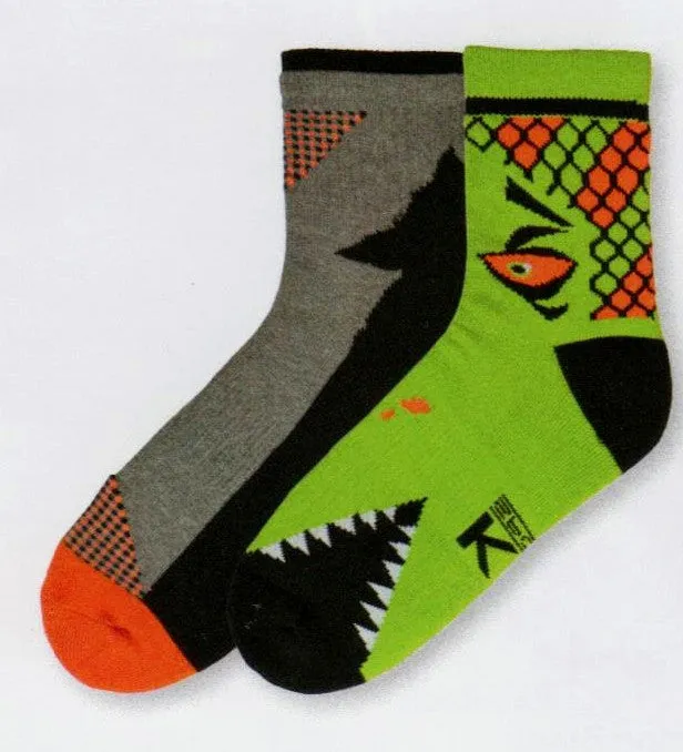 K Bell Mens Monster Bite Hi Top Crew Sock 2 Pair Pack