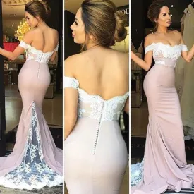 lace applique mermaid bridesmaid dresses long pink beaded elegant off the shoulder cheap wedding party dress