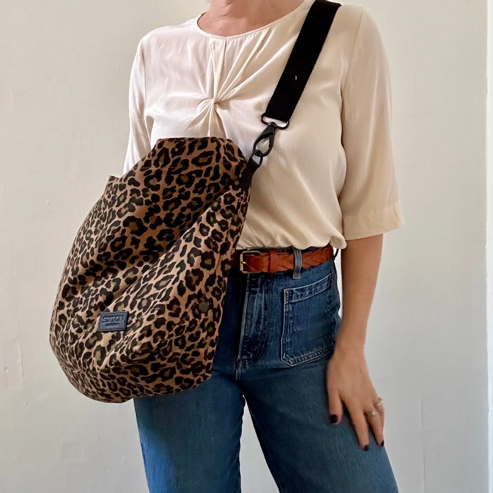 Large brown leopard print tote bag