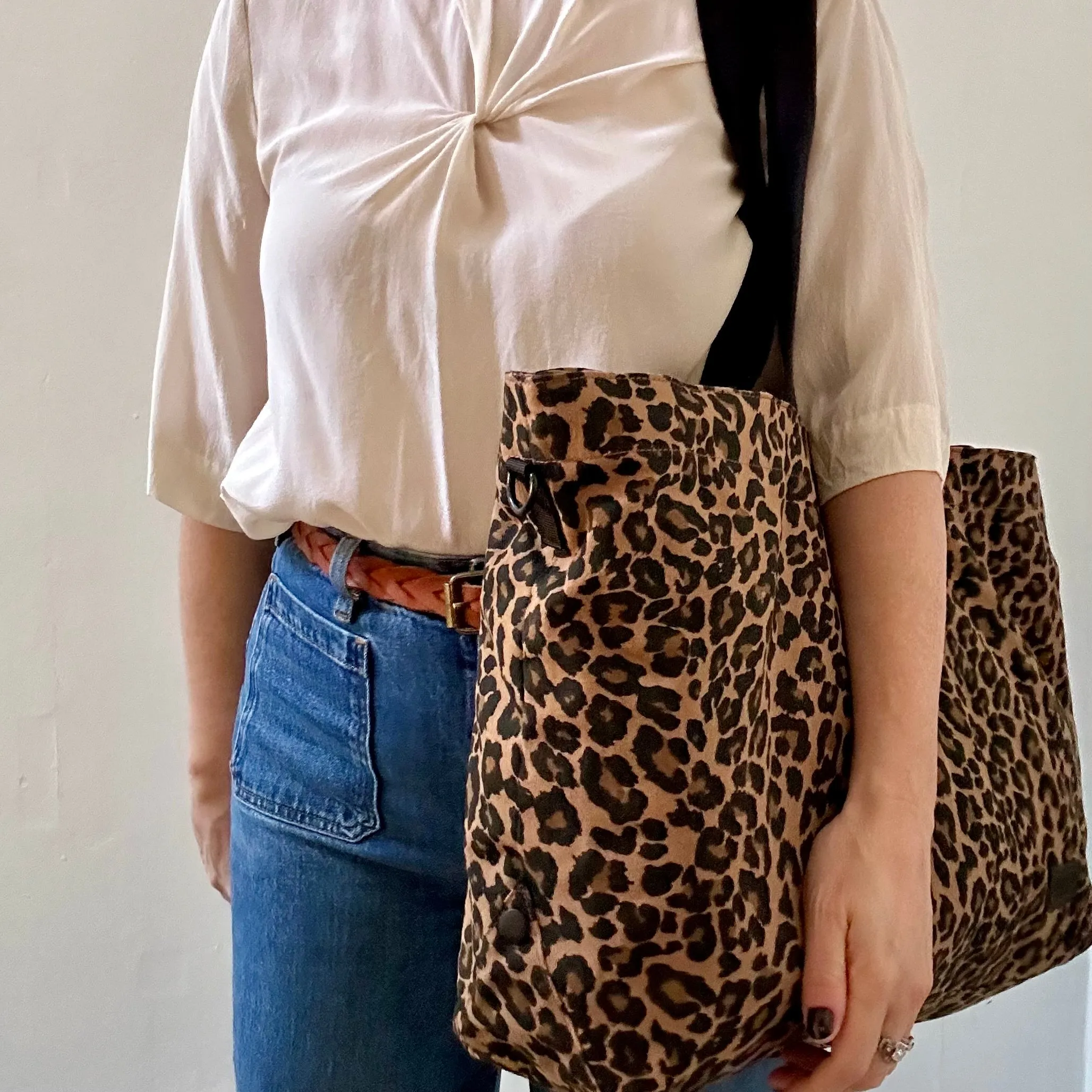 Large brown leopard print tote bag