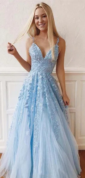 Light Blue Prom Dress, Evening Dress, Winter Formal Dress, Pageant Dance Dresses, Graduation School Party Gown, PC0044