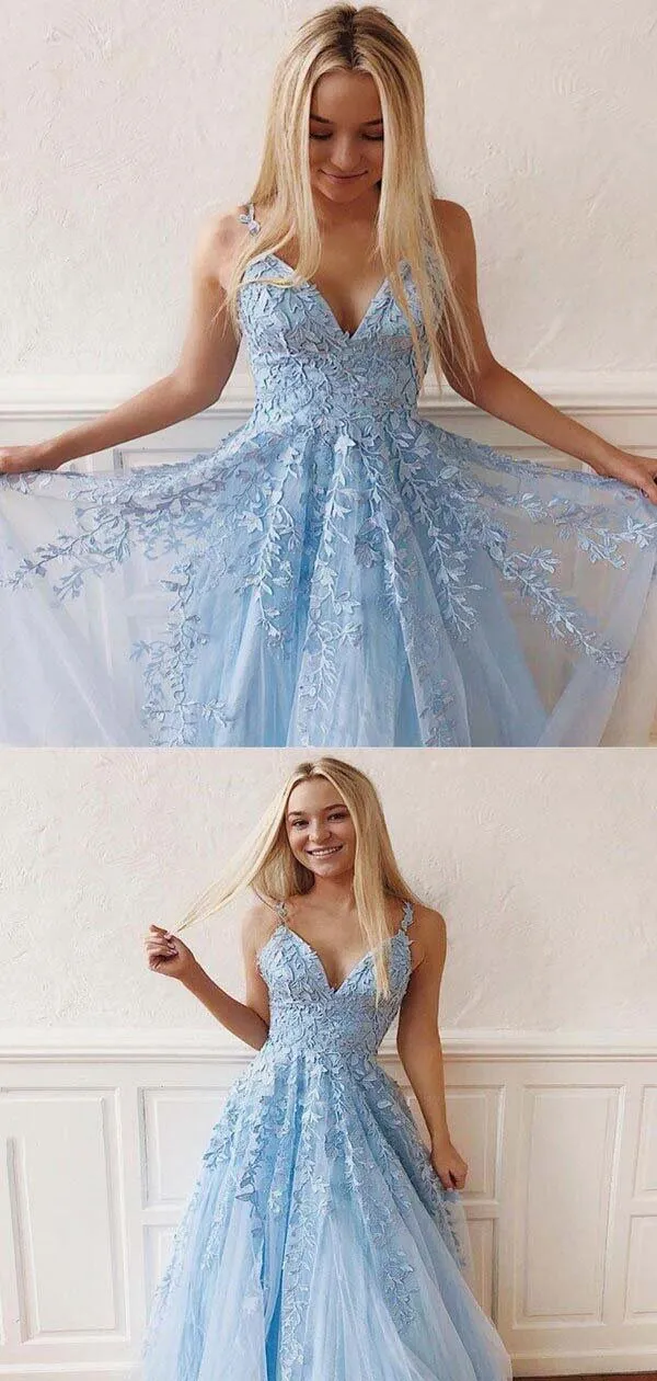 Light Blue Prom Dress, Evening Dress, Winter Formal Dress, Pageant Dance Dresses, Graduation School Party Gown, PC0044