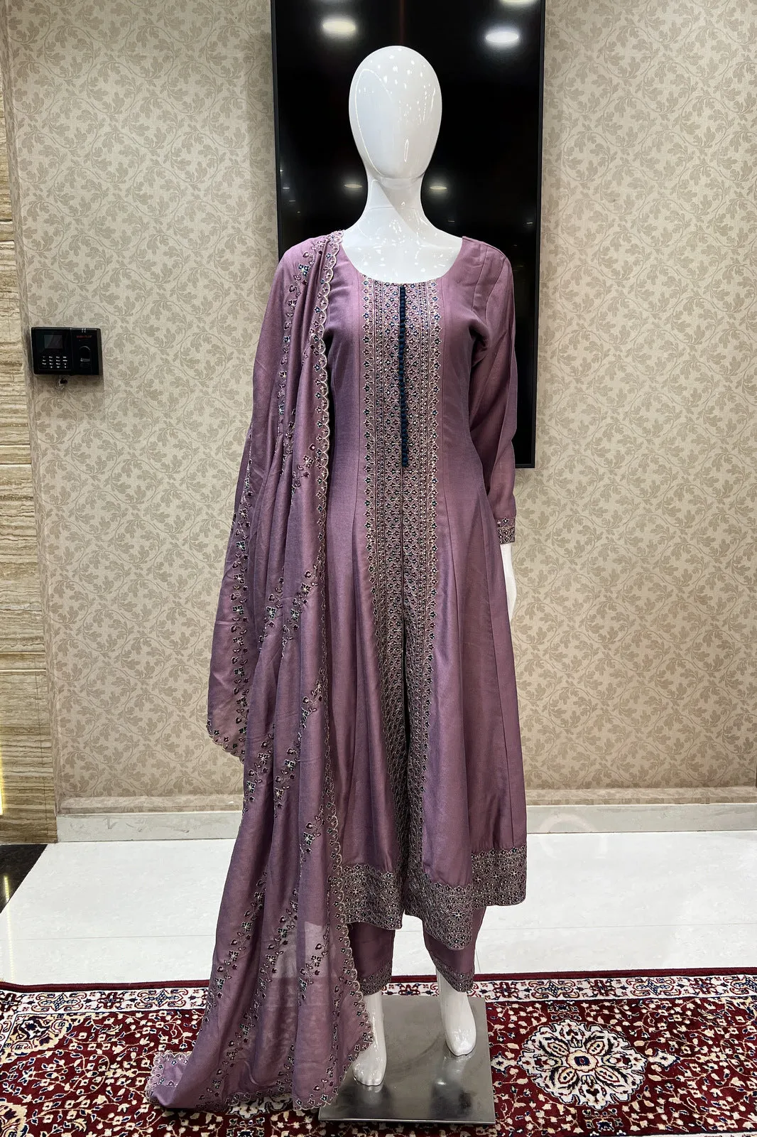 Lilac Zari, Thread and Sequins work Anarkali Style Salwar Suit