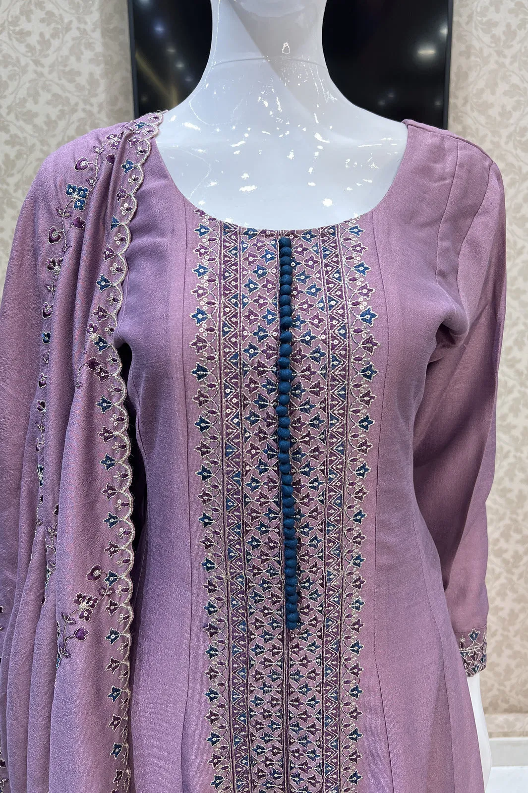 Lilac Zari, Thread and Sequins work Anarkali Style Salwar Suit