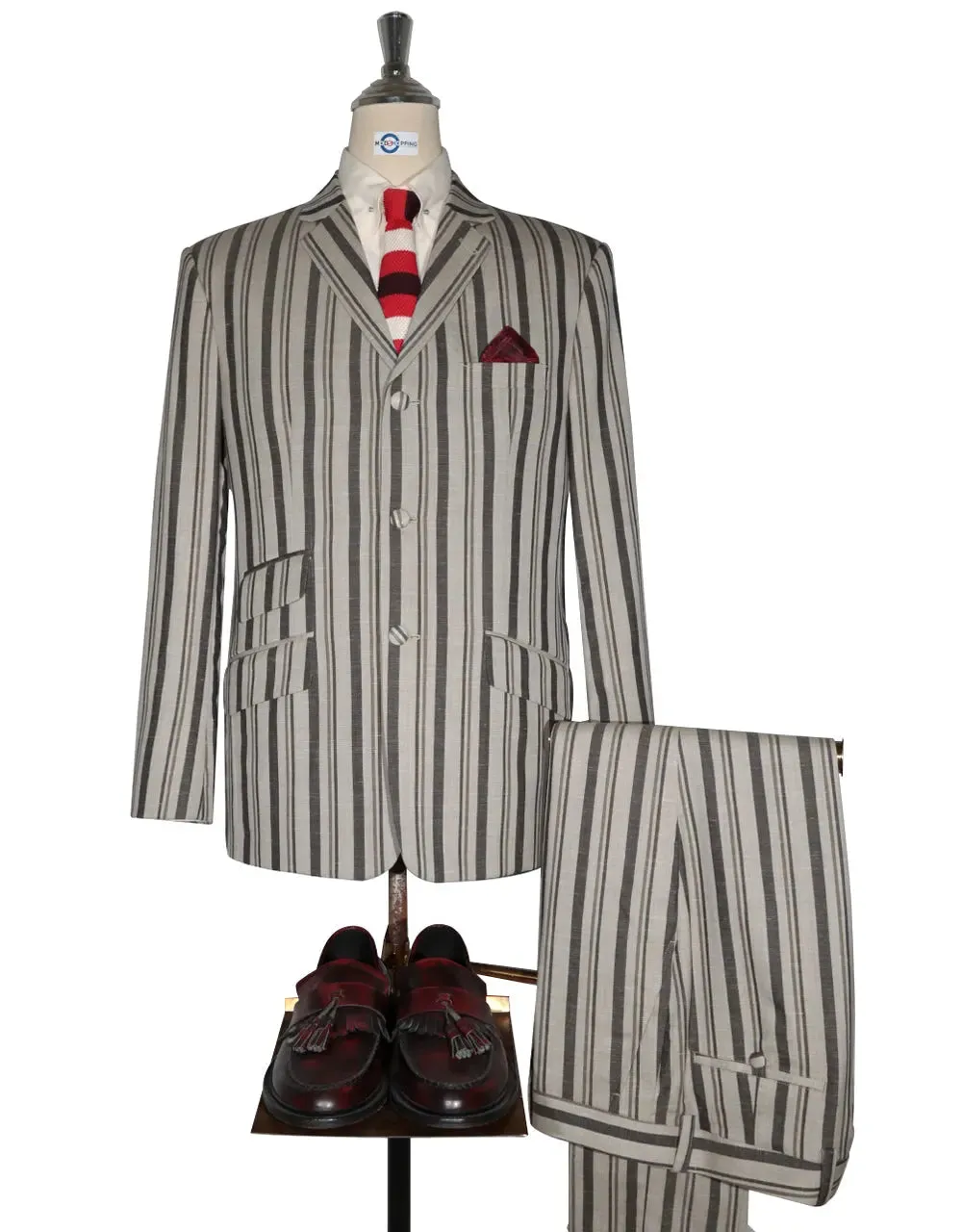 Linen Suit - Brown and Grey Striped Suit