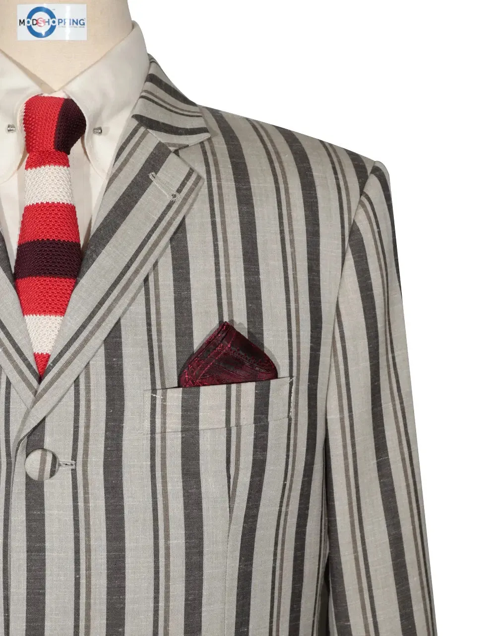 Linen Suit - Brown and Grey Striped Suit