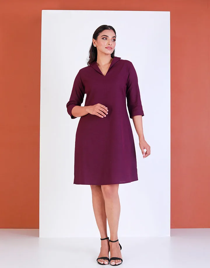 Linen V-Neck Dress with ¾ Sleeves