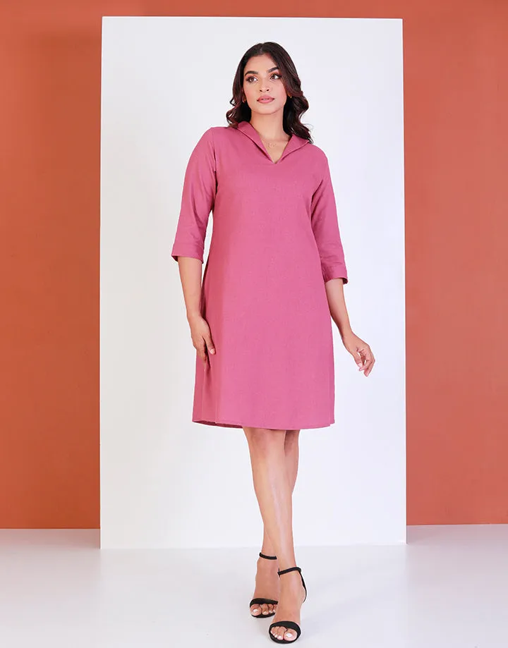 Linen V-Neck Dress with ¾ Sleeves