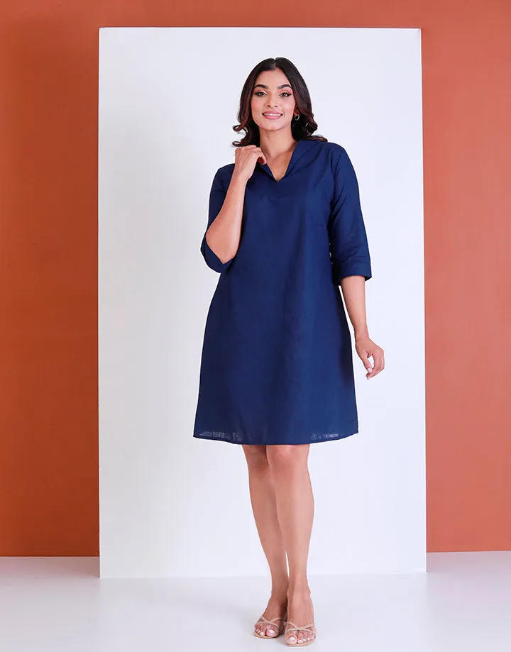 Linen V-Neck Dress with ¾ Sleeves