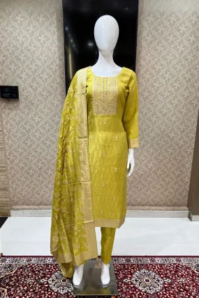 Liril Green Sequins and Zardozi work with Banaras Zari Weaving Straight Cut Salwar Suit