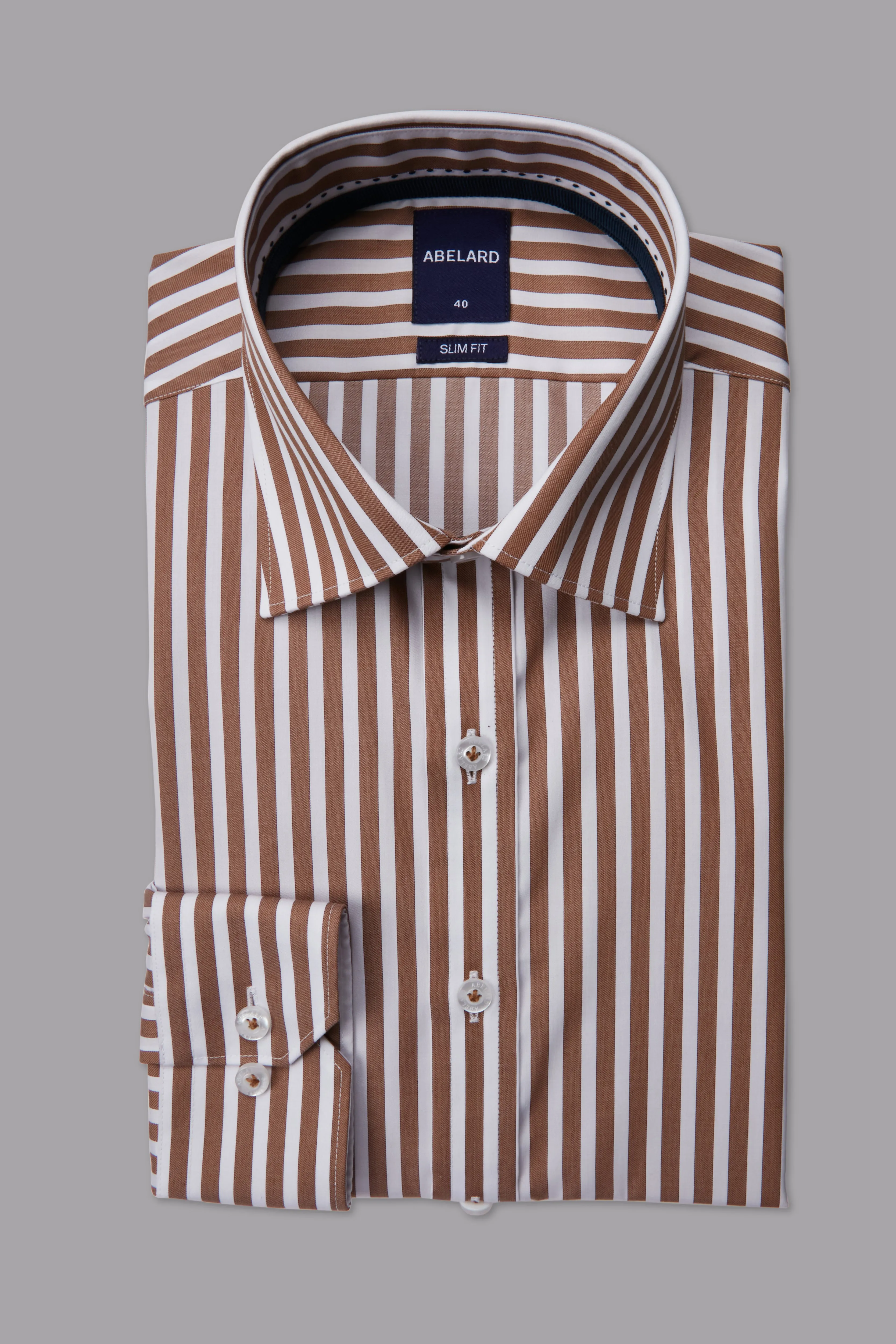 Long Sleeve Business Shirt - Stripe - Camel & White