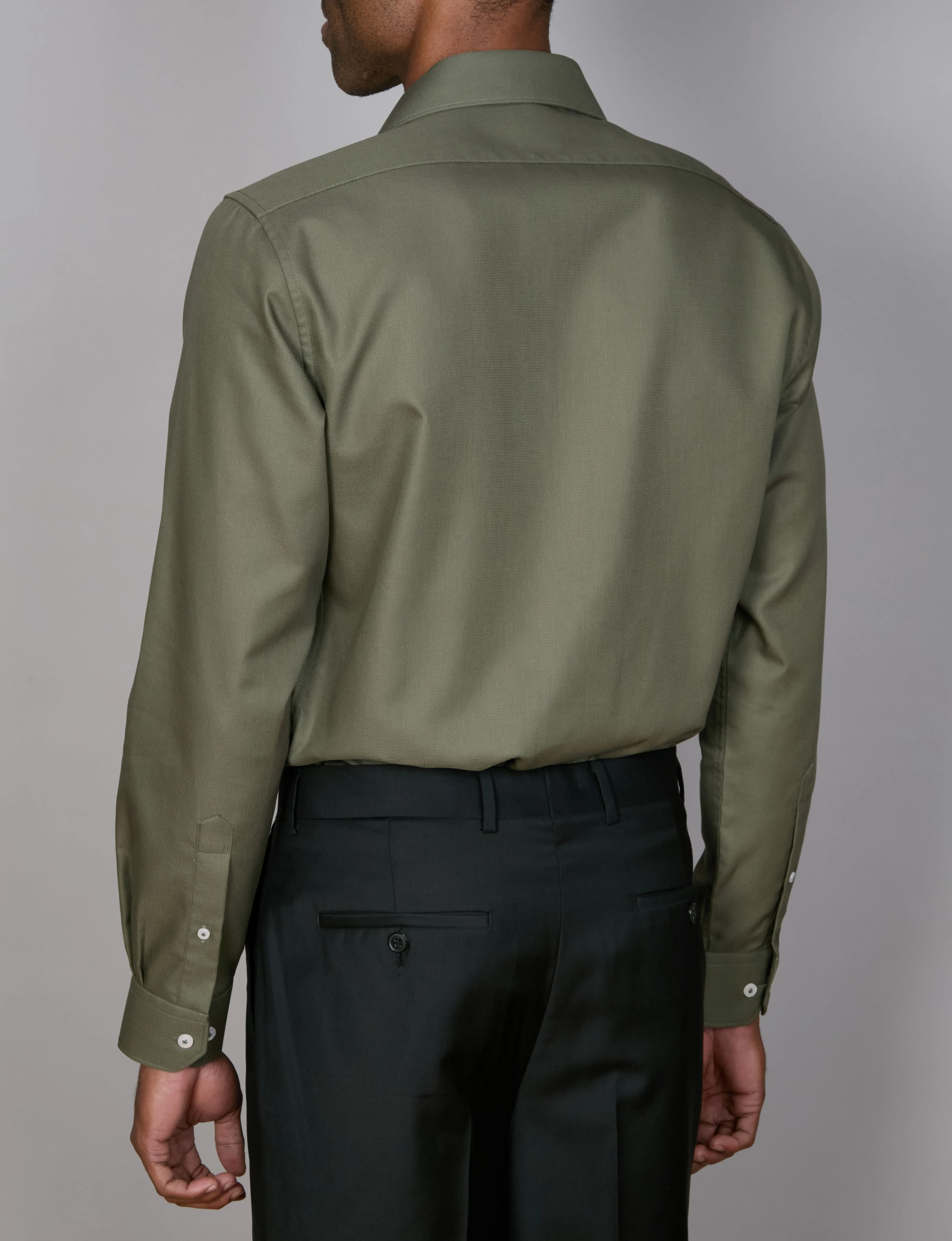 Long Sleeve Business Shirt - Textured - Khaki