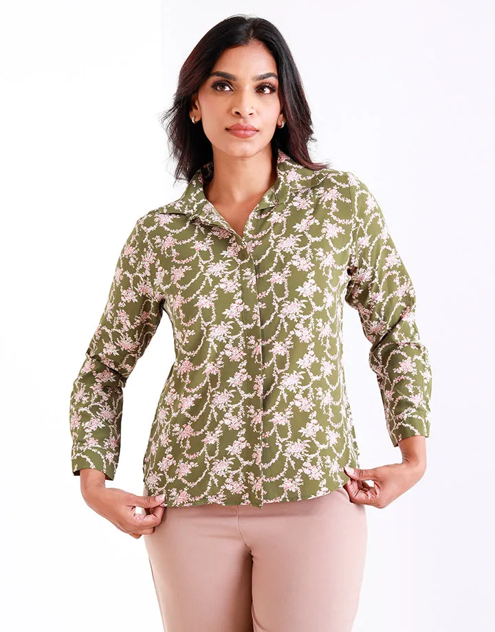 Long Sleeves Blouse with Rose Flower Print