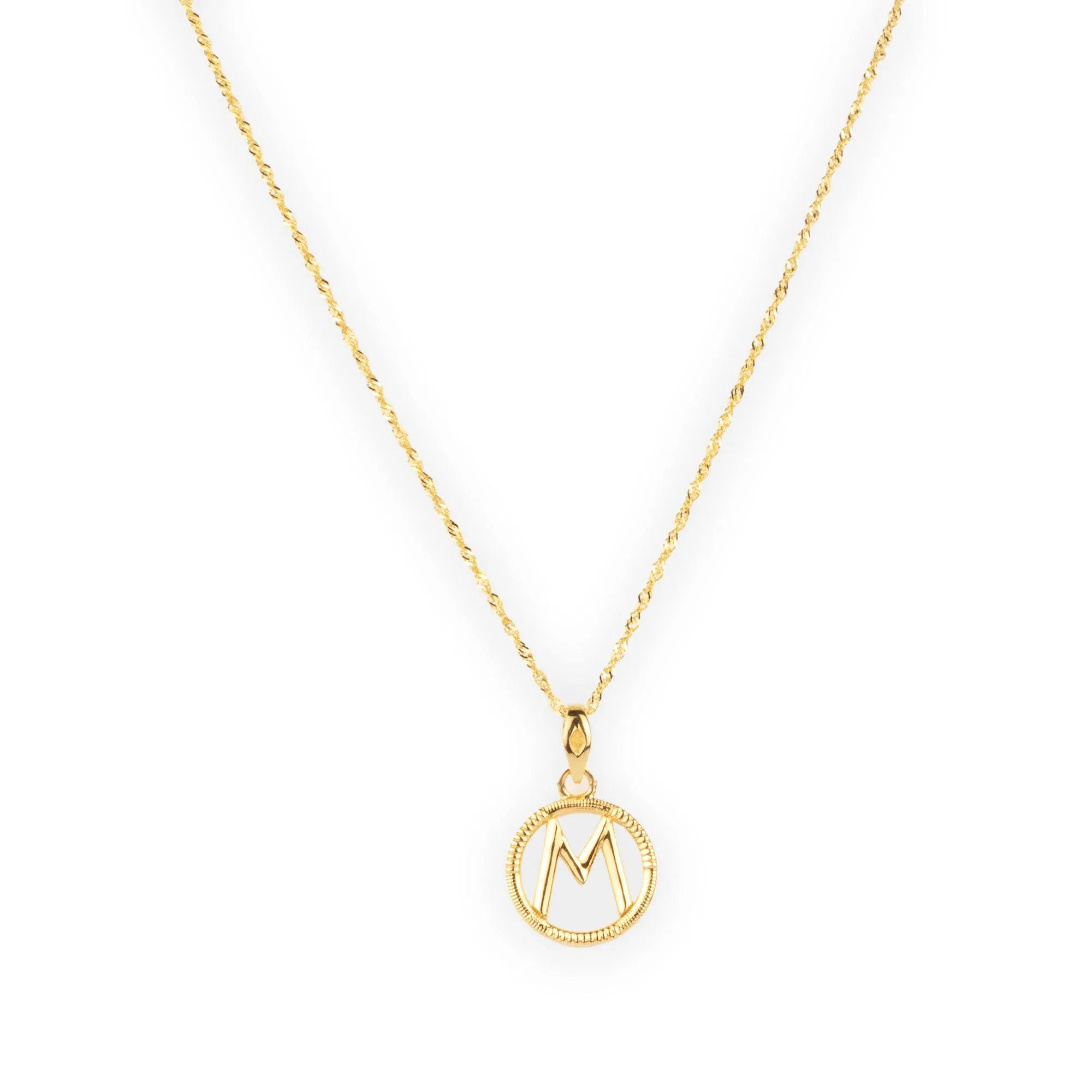 'M' 22ct Gold Circle Initial Pendant P-7034-M