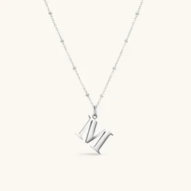 M Initial Pendant Necklace In Silver