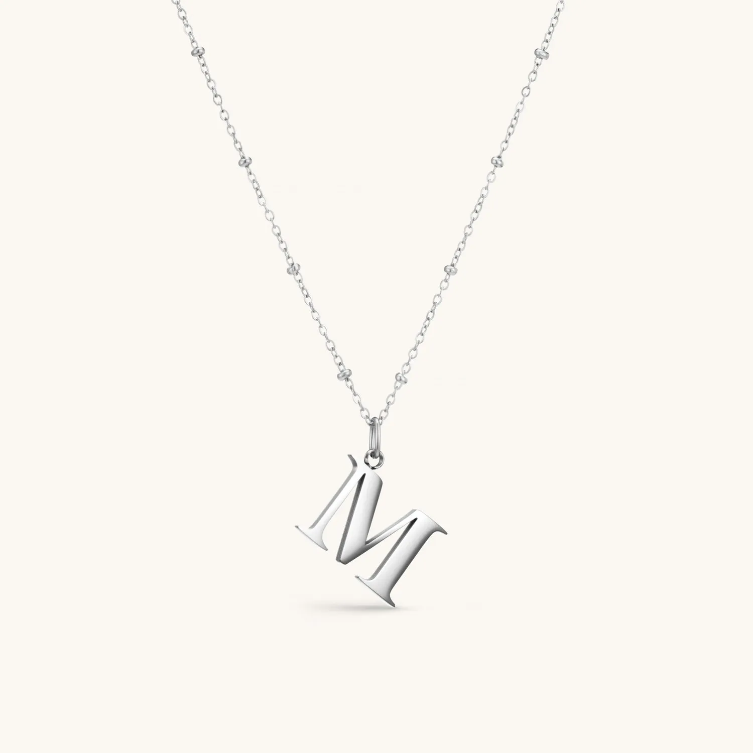 M Initial Pendant Necklace In Silver