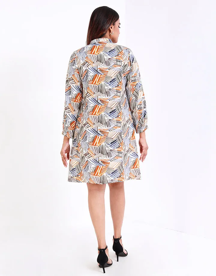 Mandarin Collar Dress with Long Sleeves