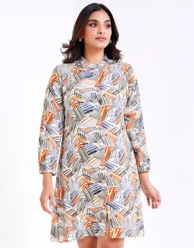 Mandarin Collar Dress with Long Sleeves