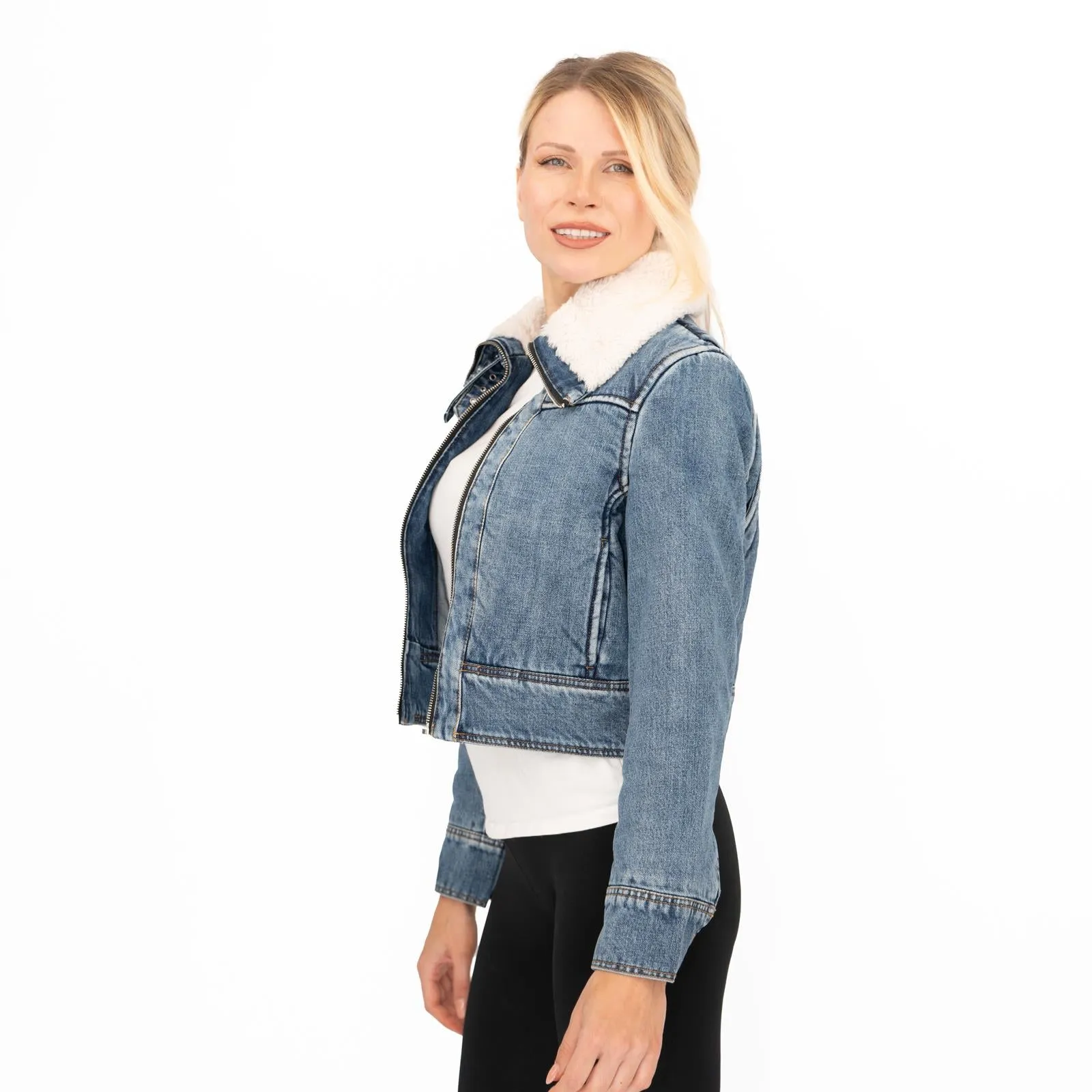 Mango Womens Shearling Denim Jacket