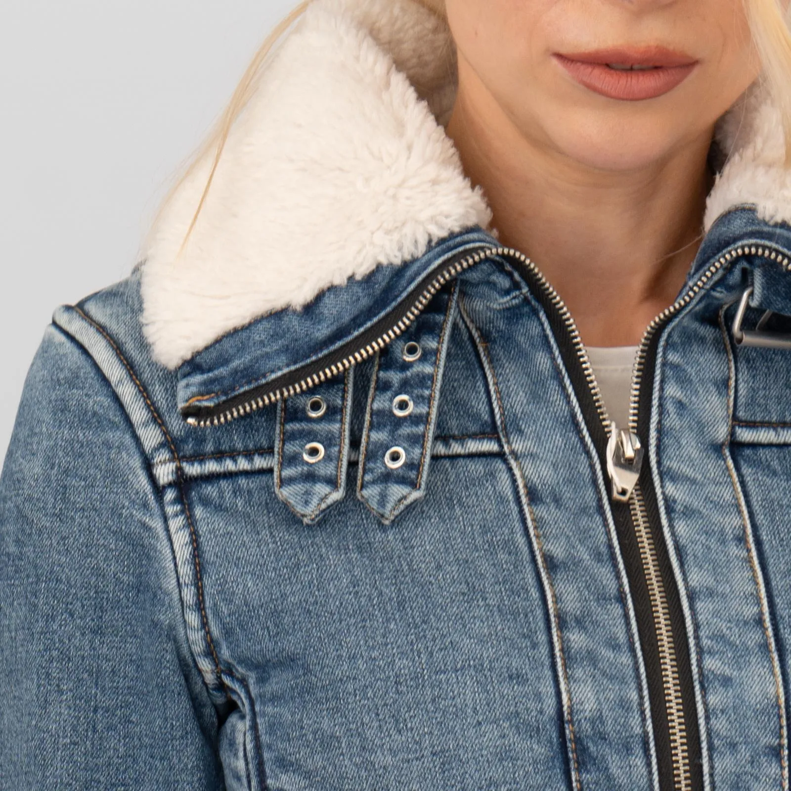 Mango Womens Shearling Denim Jacket