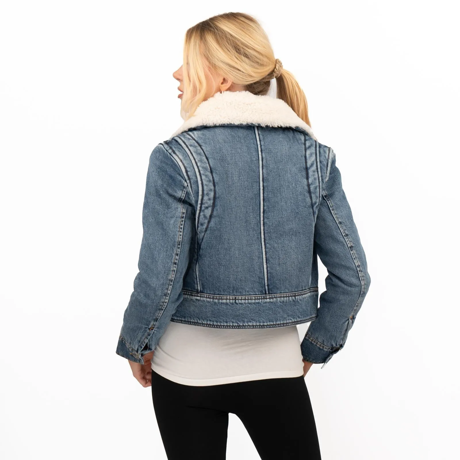 Mango Womens Shearling Denim Jacket