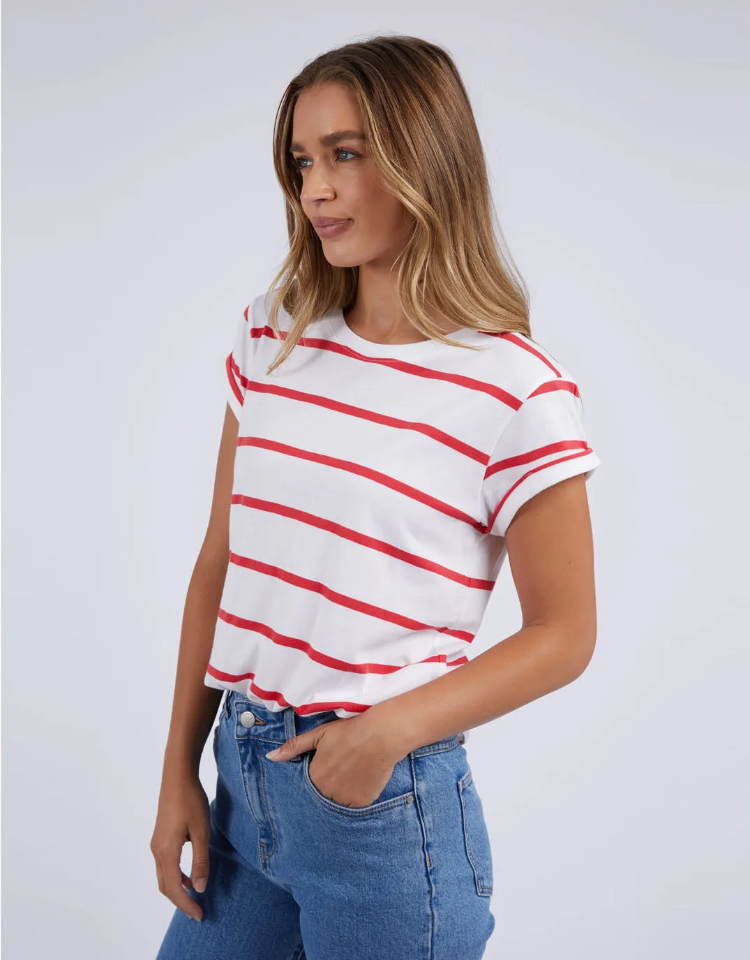 Manly Stripe Tee - White/Cayenne Stripe