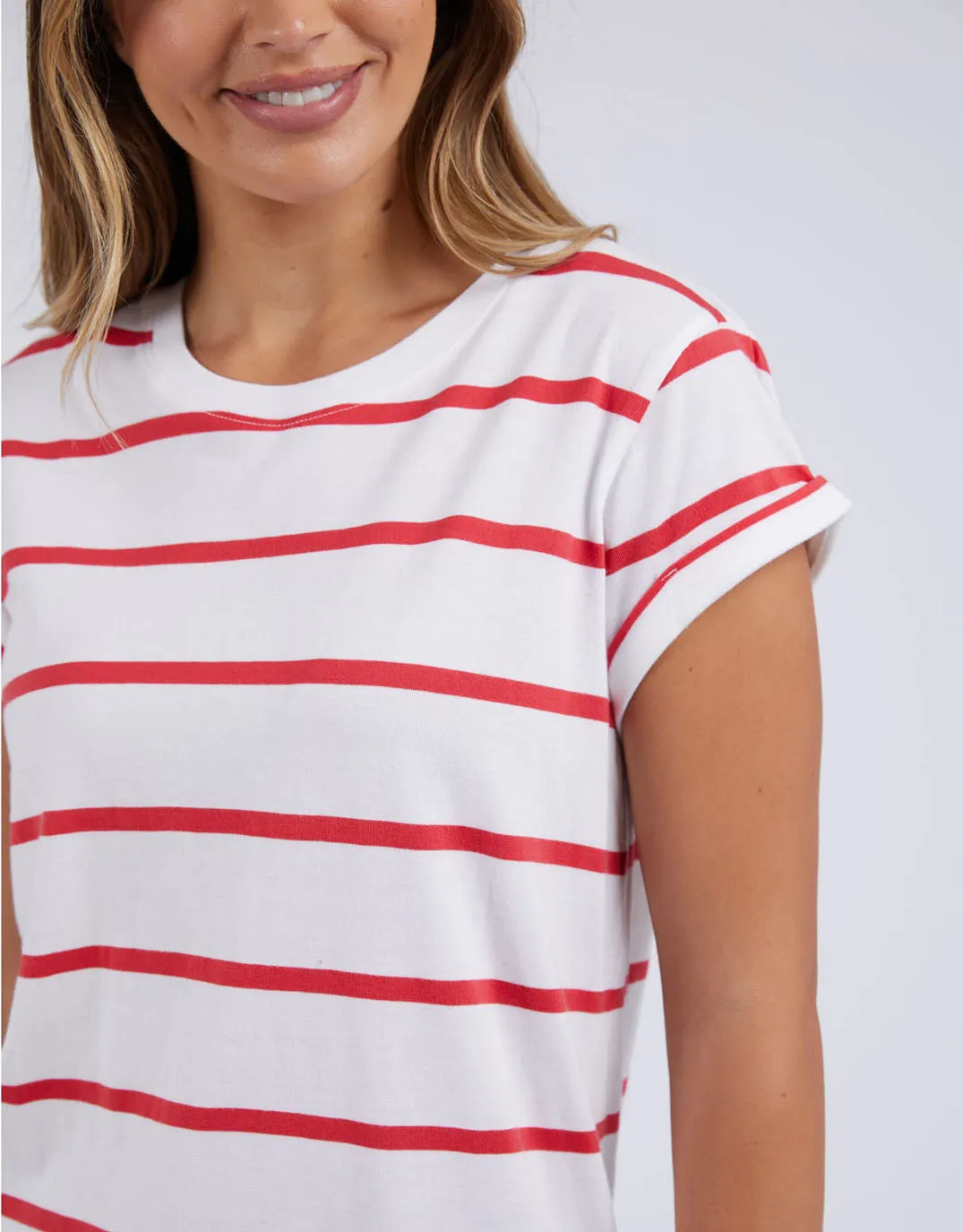 Manly Stripe Tee - White/Cayenne Stripe