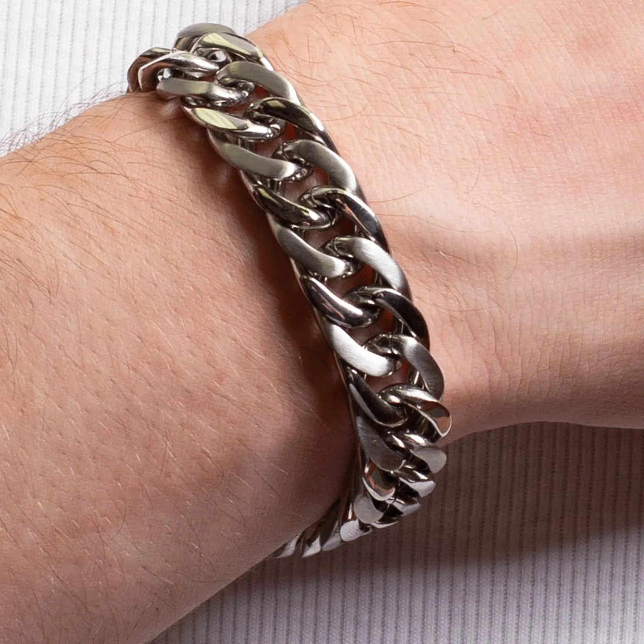 Maurizio Stainless Steel Chain Bracelet, 12mm Wide