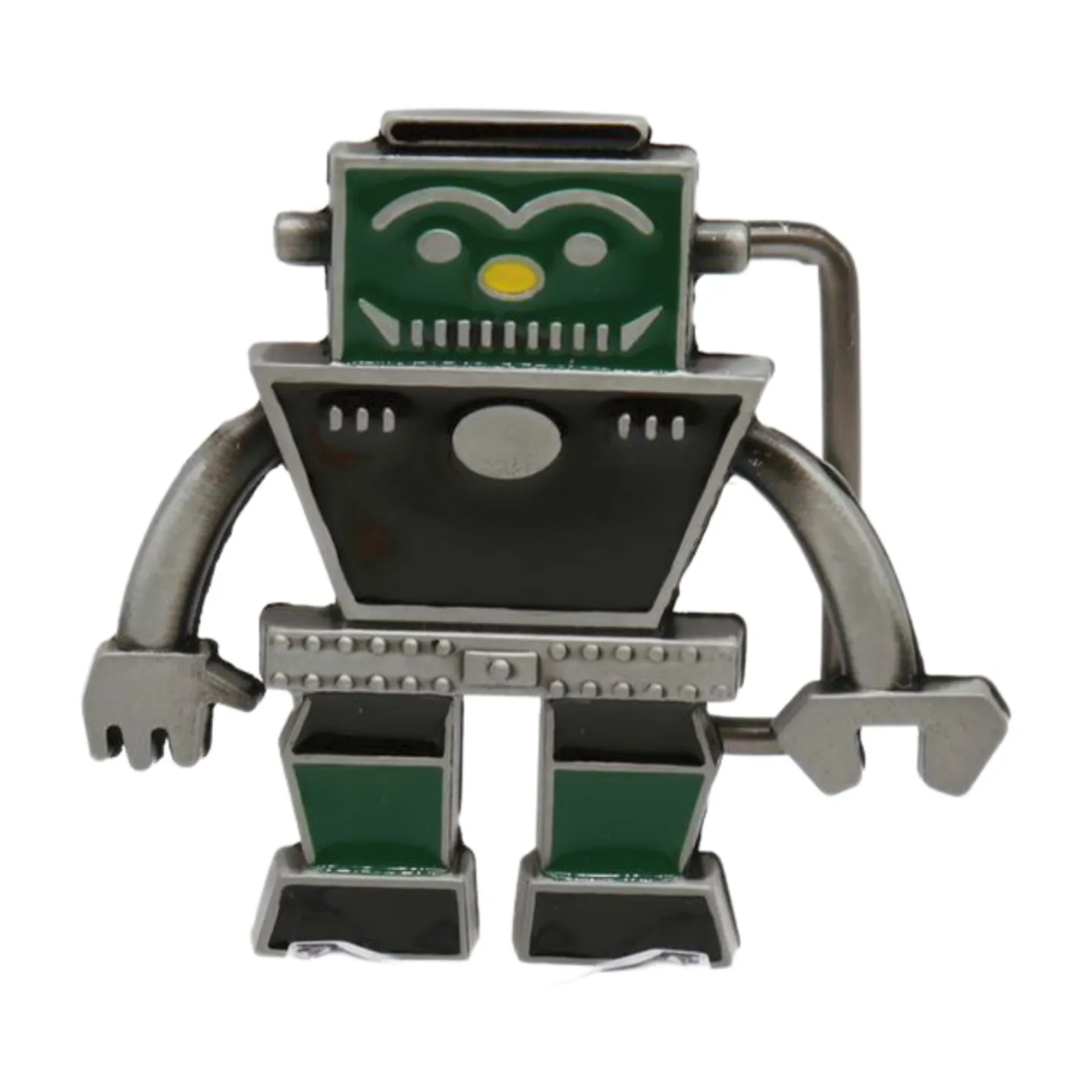 Men Silver Metal Fashion Belt Buckle Green Black Robot Animation