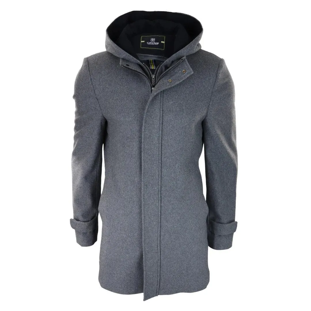 Mens 3/4 Long Overcoat Jacket Coat Removable Hood Smart Casual Winter Warm Wool