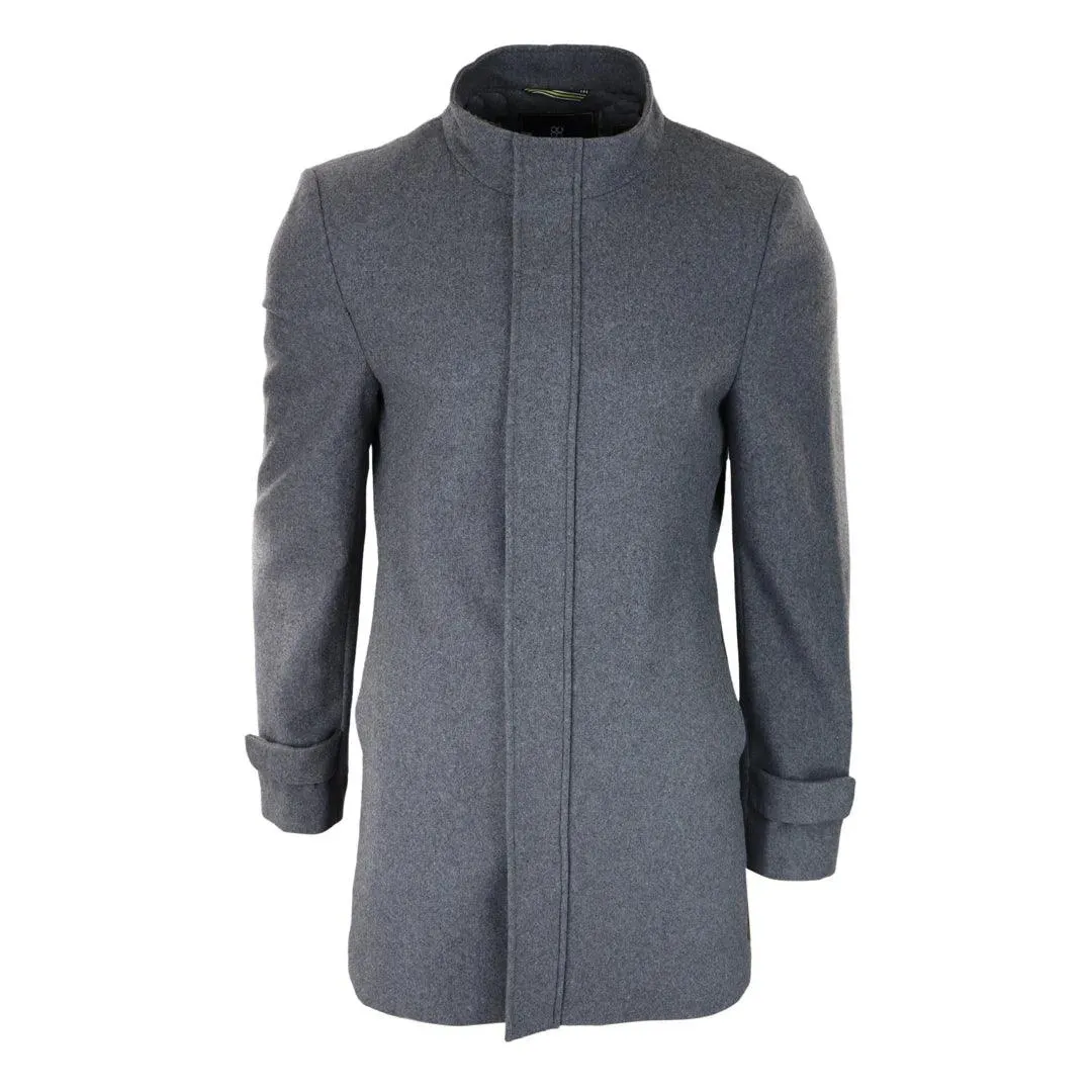 Mens 3/4 Long Overcoat Jacket Coat Removable Hood Smart Casual Winter Warm Wool