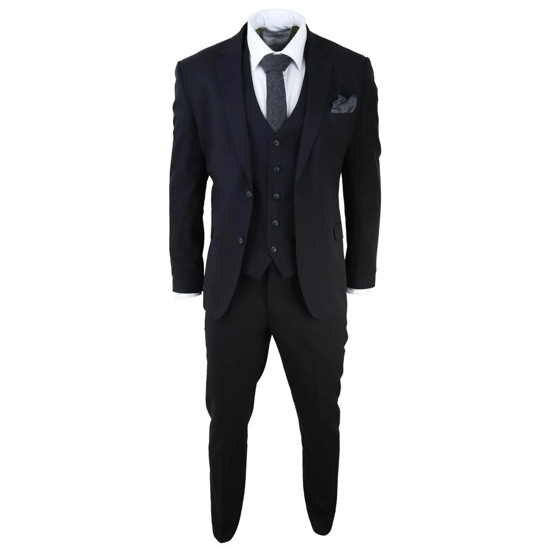 Mens Black 3 Piece Suit Classic Short Regular Long Smart Formal Tailored Fit