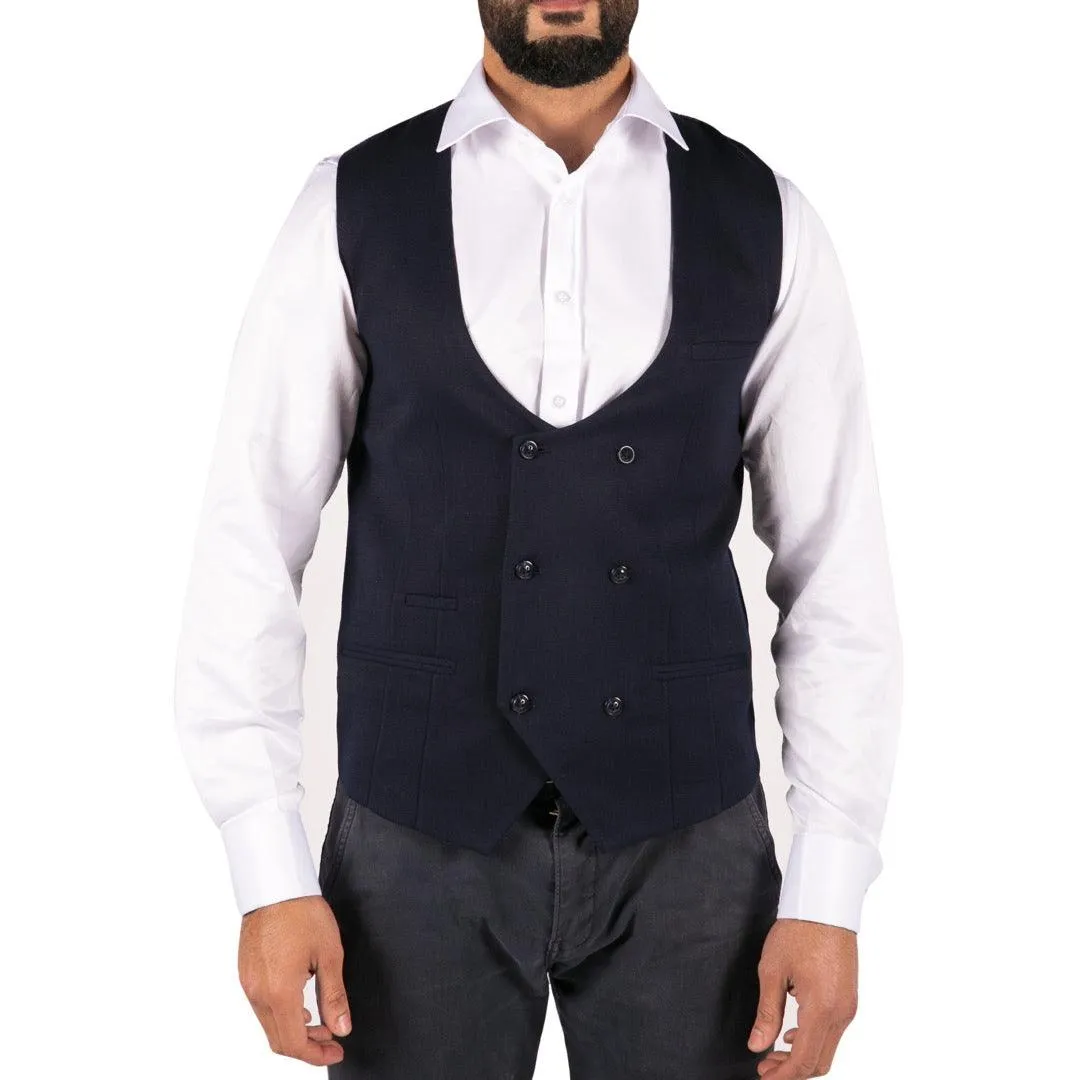 Mens Double Breasted Felt Tweed Vintage Retro Classic Waistcoat Slim Fit Herringbone