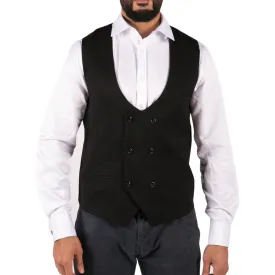 Mens Double Breasted Felt Tweed Vintage Retro Classic Waistcoat Slim Fit Herringbone