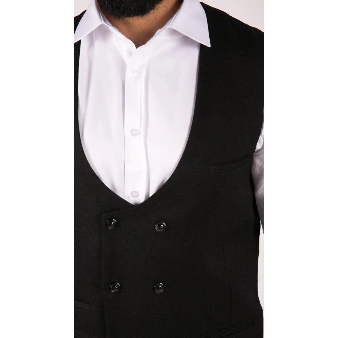 Mens Double Breasted Felt Tweed Vintage Retro Classic Waistcoat Slim Fit Herringbone