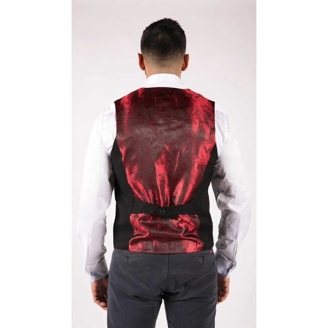 Mens Double Breasted Felt Tweed Vintage Retro Classic Waistcoat Slim Fit Herringbone