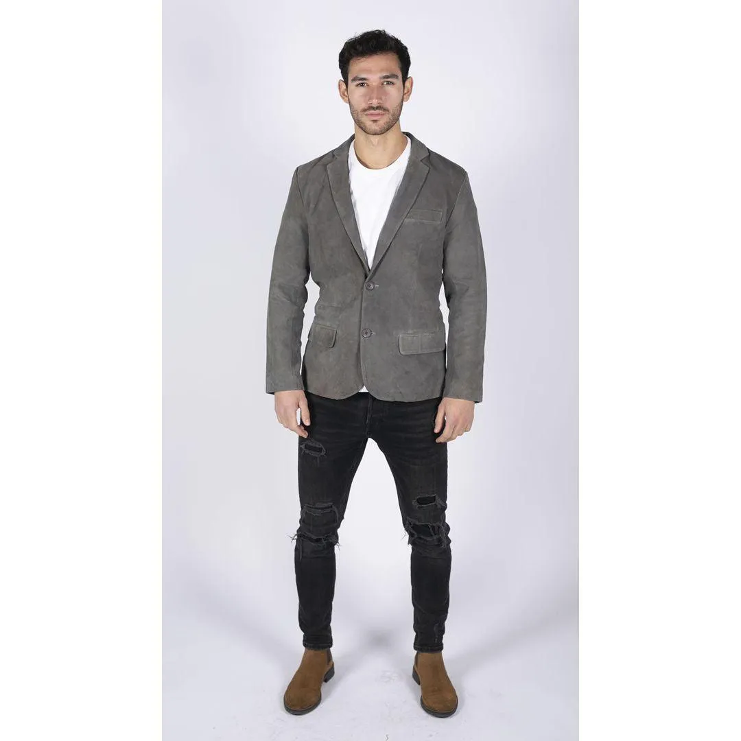 Mens Genuine Suede Blazer Style Jacket Leather Mens Classic VIntage Smart Casual