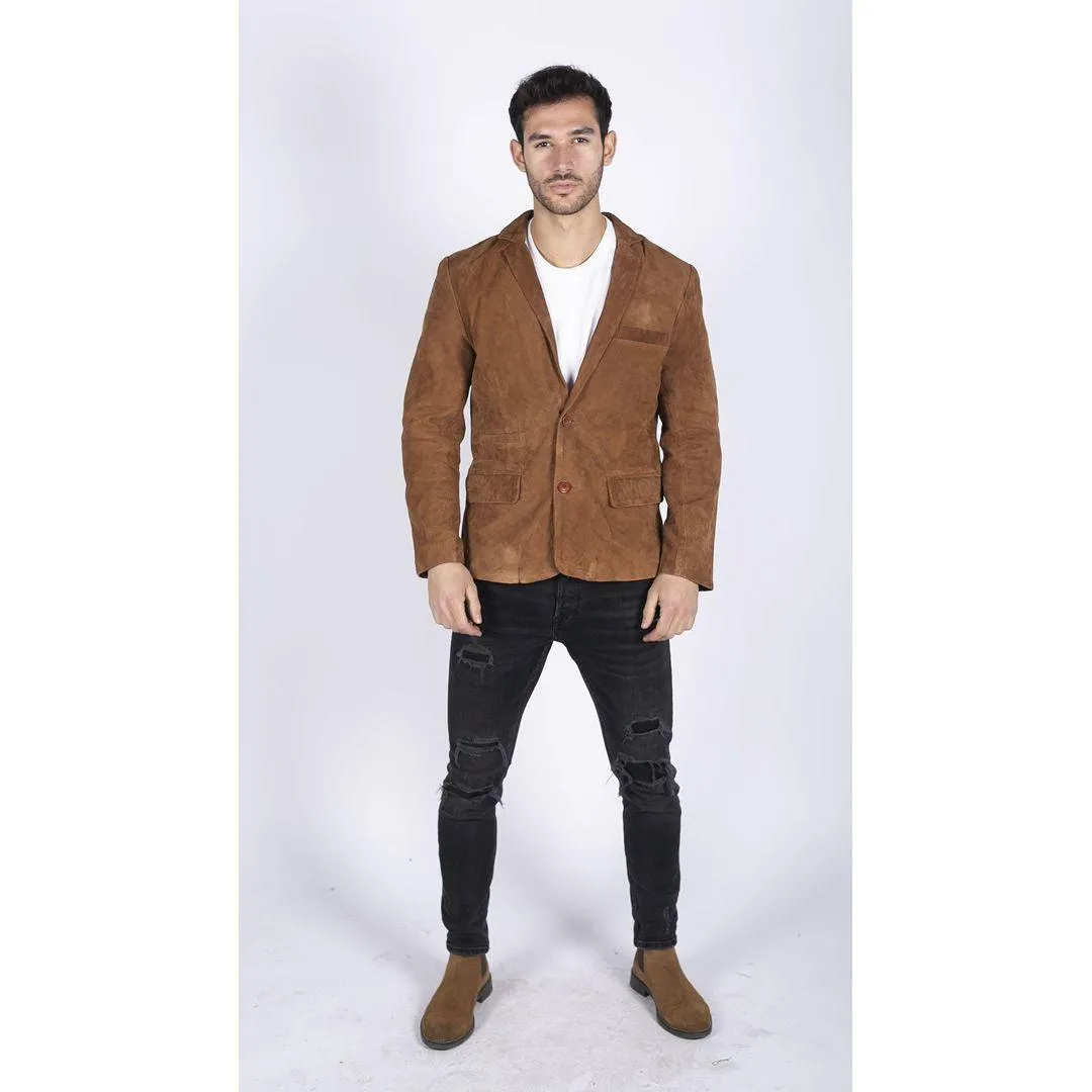 Mens Genuine Suede Blazer Style Jacket Leather Mens Classic VIntage Smart Casual