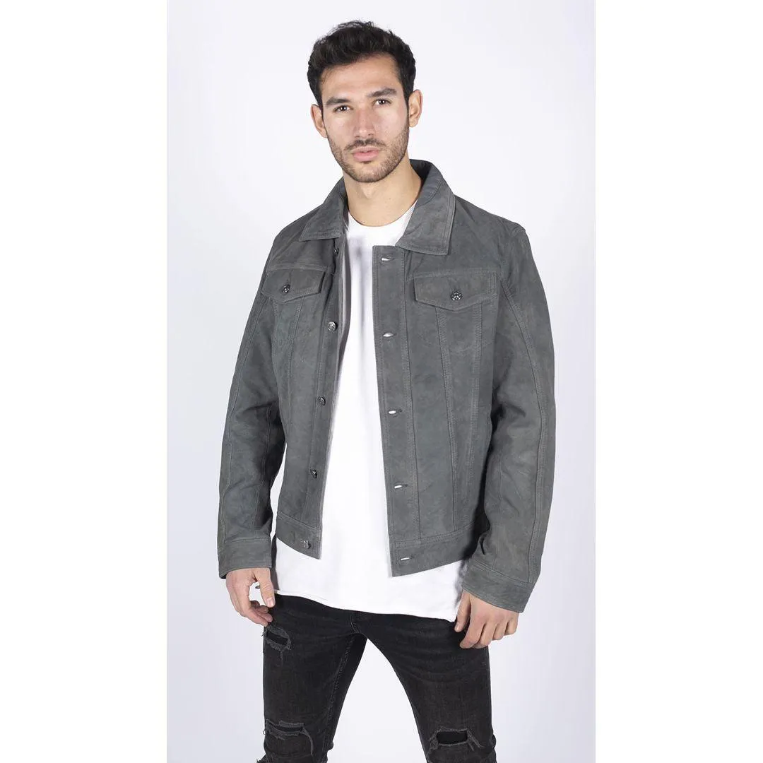 Mens Genuine Suede Jacket Leather Jeans Denim Short Mens Biker Classic VIntage