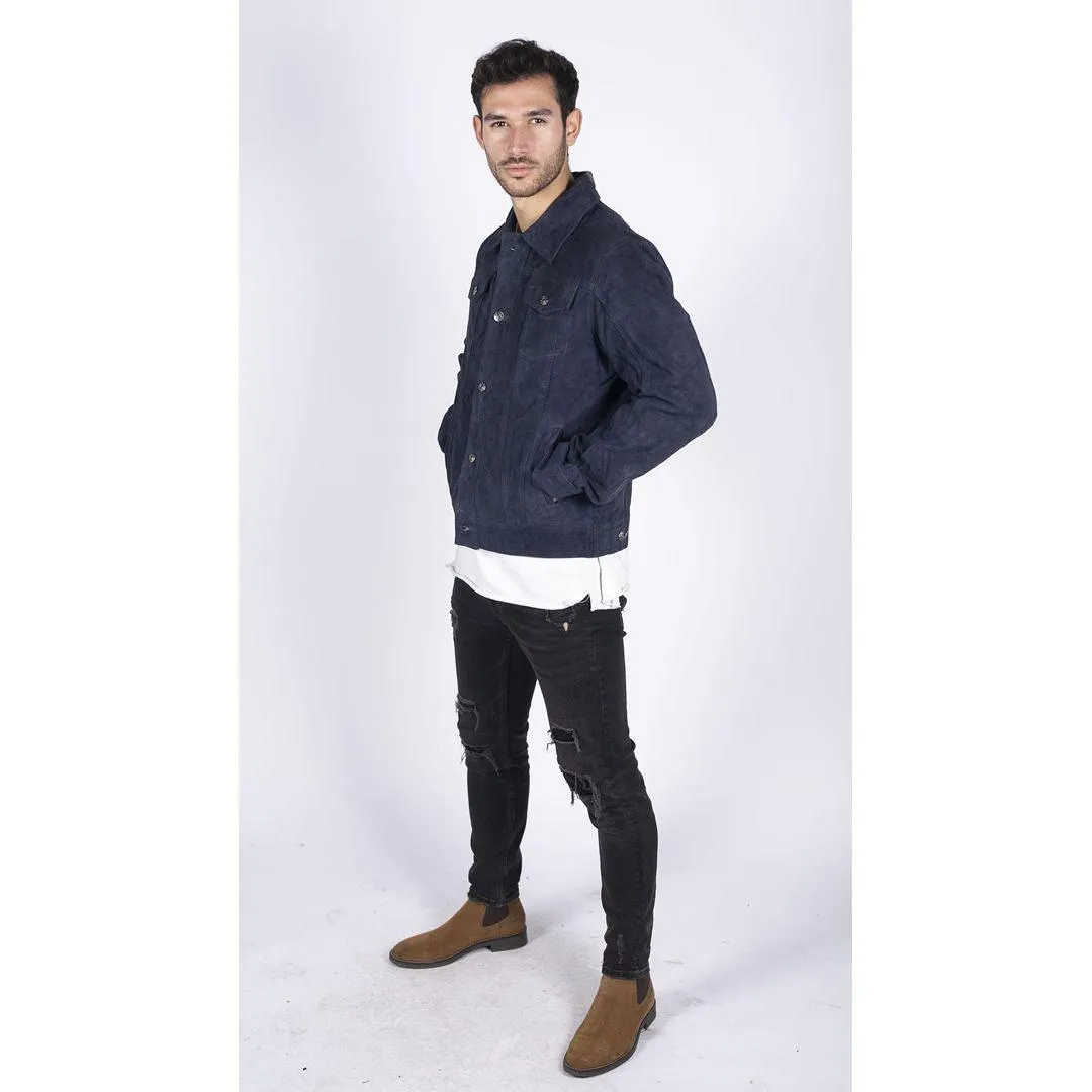 Mens Genuine Suede Jacket Leather Jeans Denim Short Mens Biker Classic VIntage