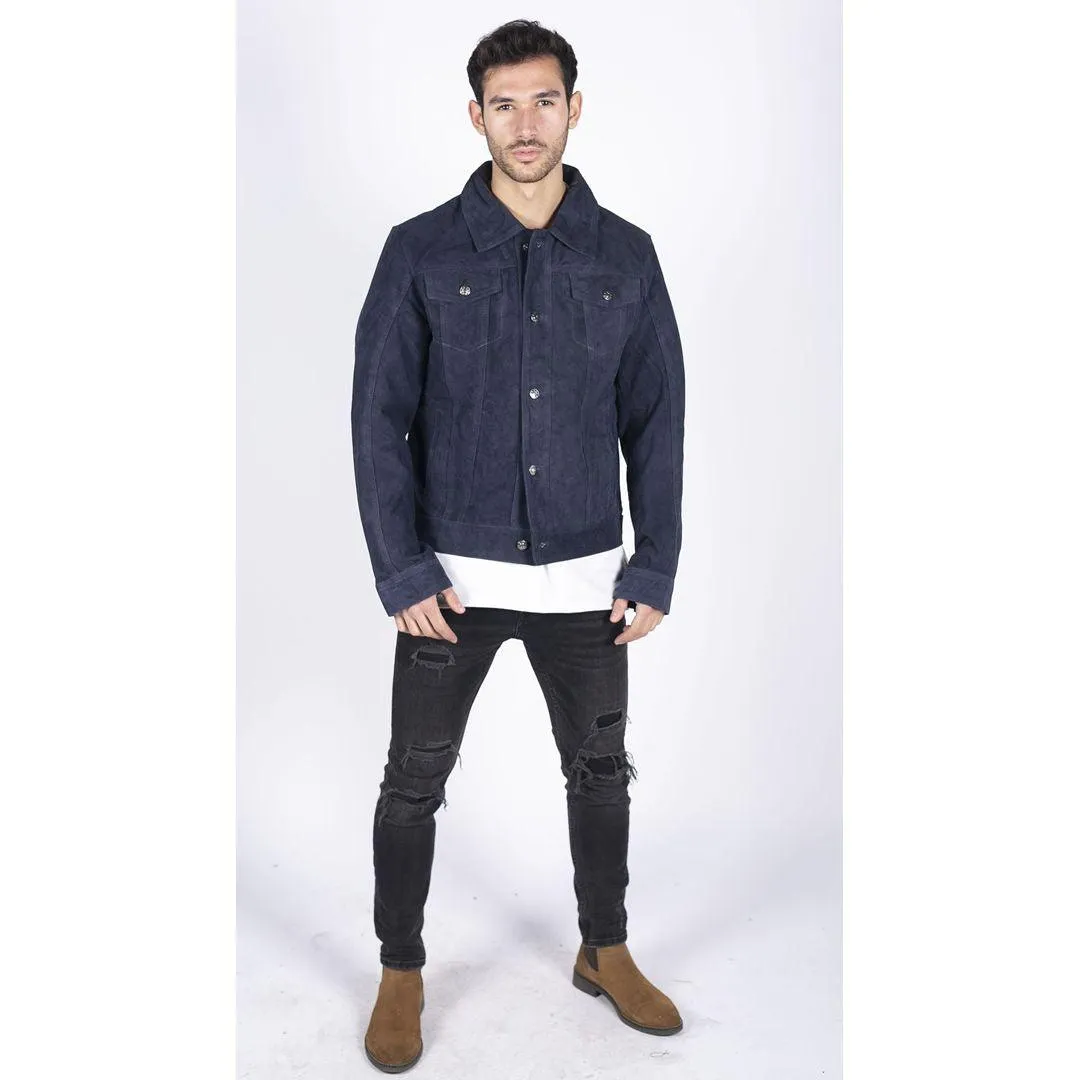 Mens Genuine Suede Jacket Leather Jeans Denim Short Mens Biker Classic VIntage