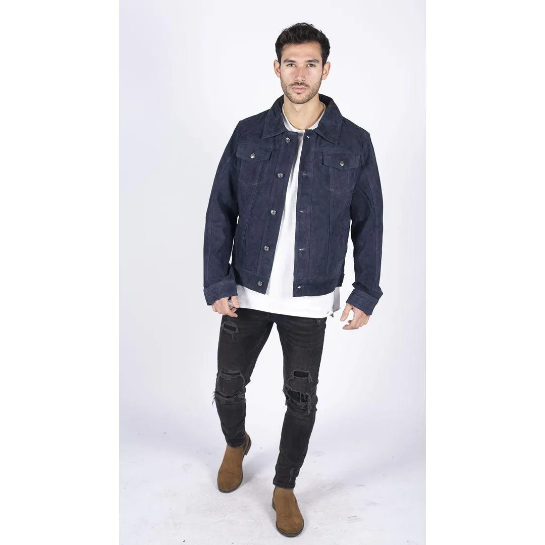 Mens Genuine Suede Jacket Leather Jeans Denim Short Mens Biker Classic VIntage