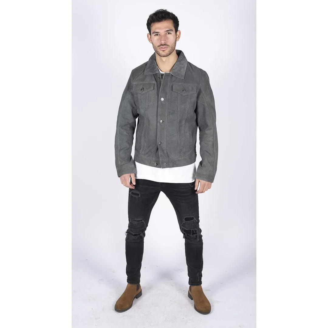 Mens Genuine Suede Jacket Leather Jeans Denim Short Mens Biker Classic VIntage