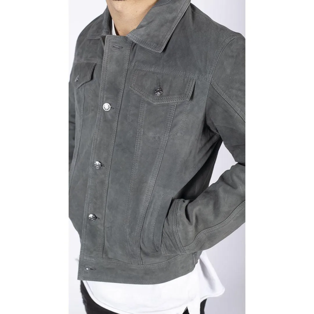 Mens Genuine Suede Jacket Leather Jeans Denim Short Mens Biker Classic VIntage