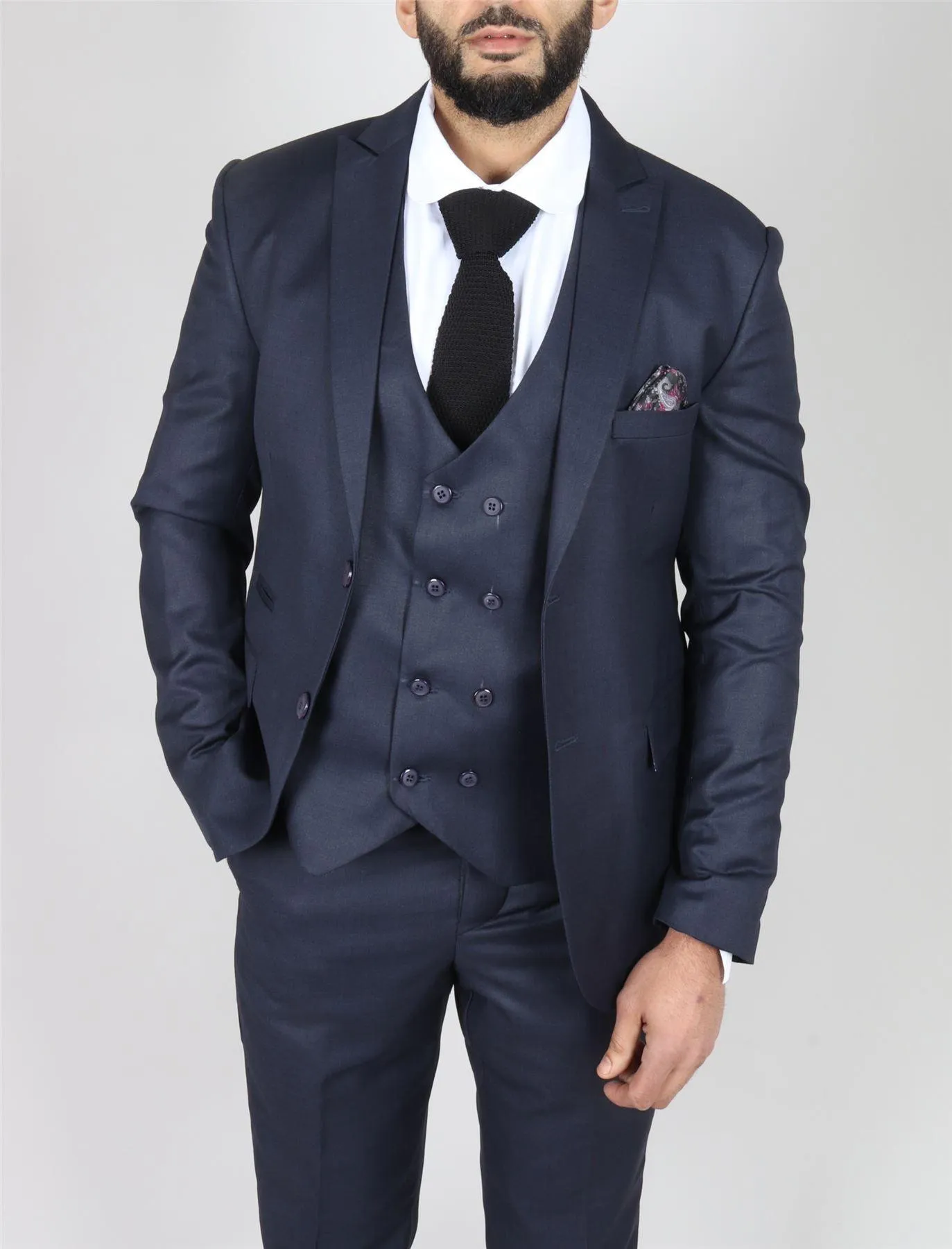 Men's Navy Suit Double Breasted 3 Piece Formal Dress