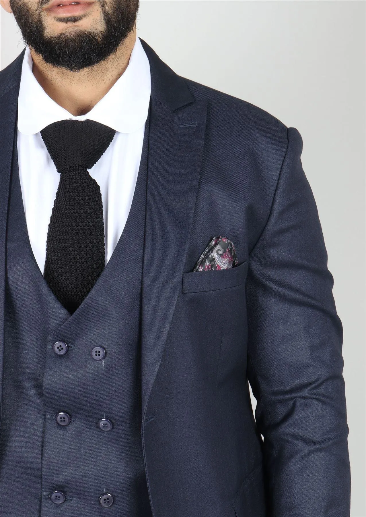 Men's Navy Suit Double Breasted 3 Piece Formal Dress