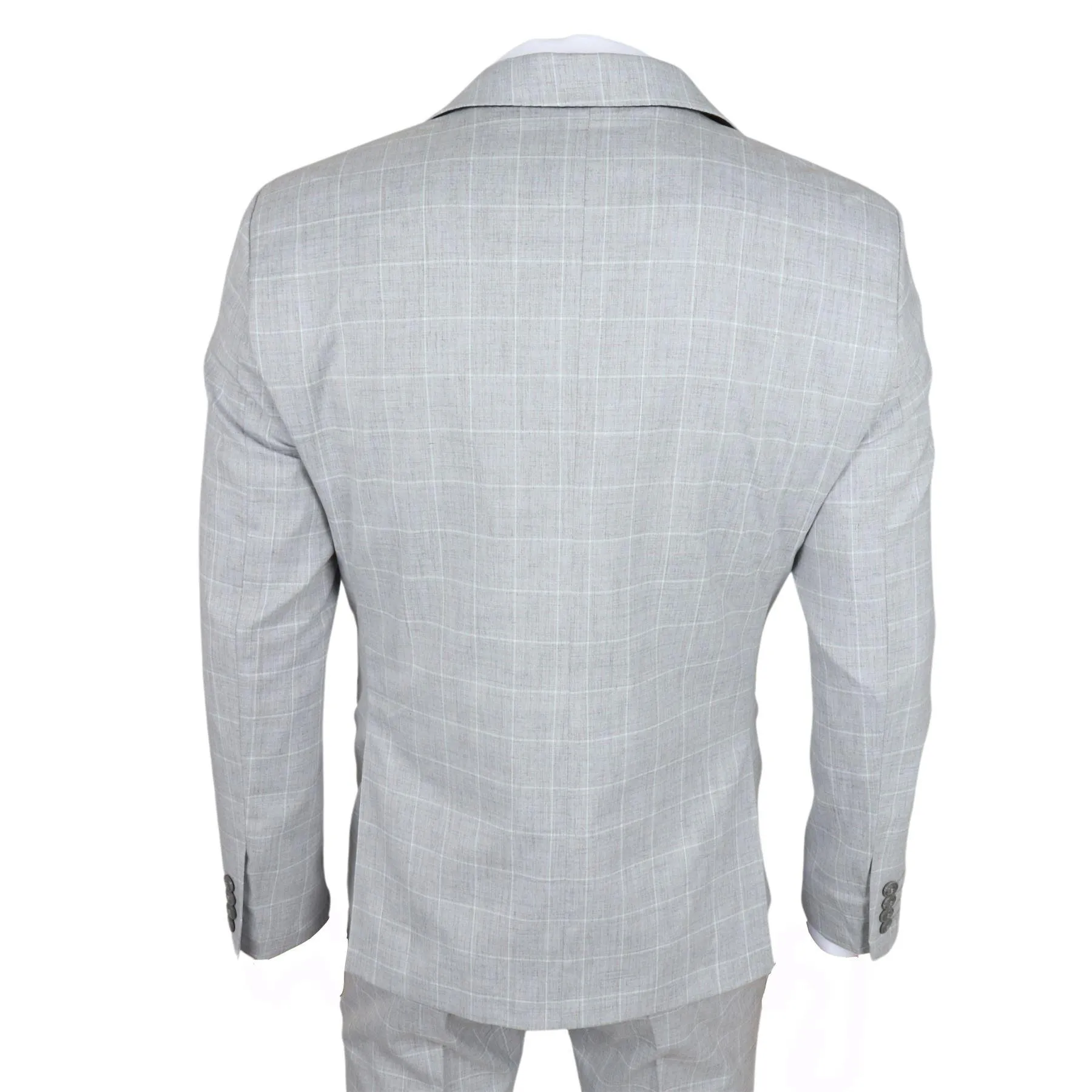 Men's Suit Grey Checked Tailored Fit 3 Piece Formal Dress